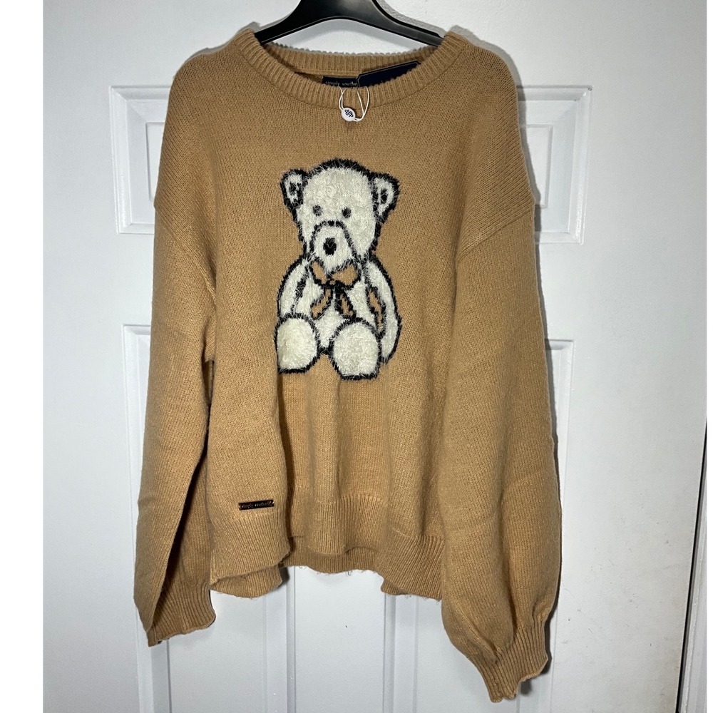 Simply Southern Fuzzy Teddy Bear Knit Sweater Tan Camel Large NEW